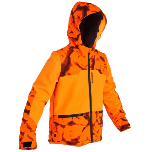Detská vetruvzdorná a vodoodpudivá bunda. Pre lepšiu viditeľnosť má reflexnú oranžovú farbu a jej polyesterový materiál ponúka dobrú odolnosť proti vegetácii.