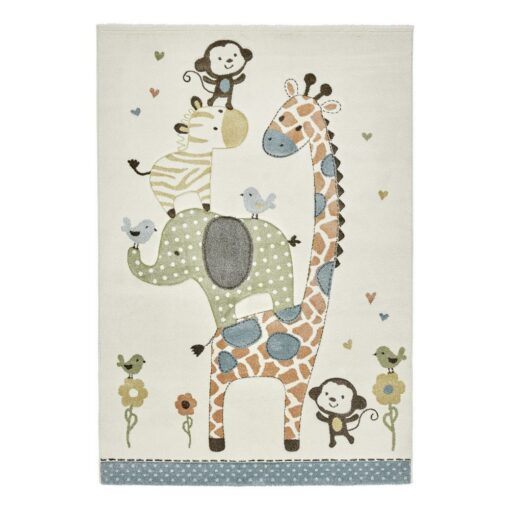 Tento pekný detský koberec v zvieracom dizajne bude v detskej izbe čarovným pútačom pozornosti. Koberec s rozmermi asi 120 x 170 cm (Š/D) je vyrobený zo 100 % polypropylénu boduje s motívom vhodným pre deti v jemných pastelových odtieňoch. Strojovo tkaný koberec