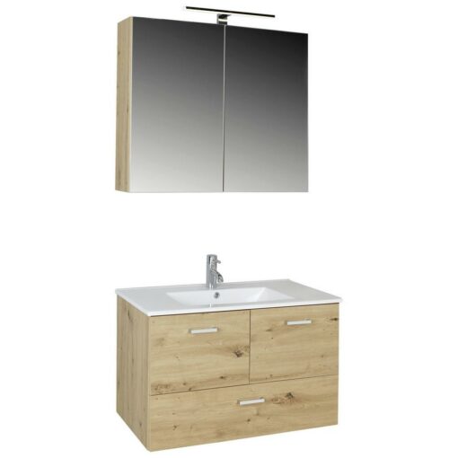Kúpeľňa v dekore dub aRTISAN pozostáva zo: spodná skrinka pod umývadlo(Š/V/H:80/51/46cm)s 2 dvermi a 1 zásuvkou s jemným dovieraním
