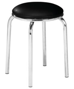 Čalúnená stolička s poťahom sedáku čiernej farby a rámom z pochrómovaného kovu. V našom internetovom obchode je k dispozícii ďalší nábytok z kategórií čierne taburetky