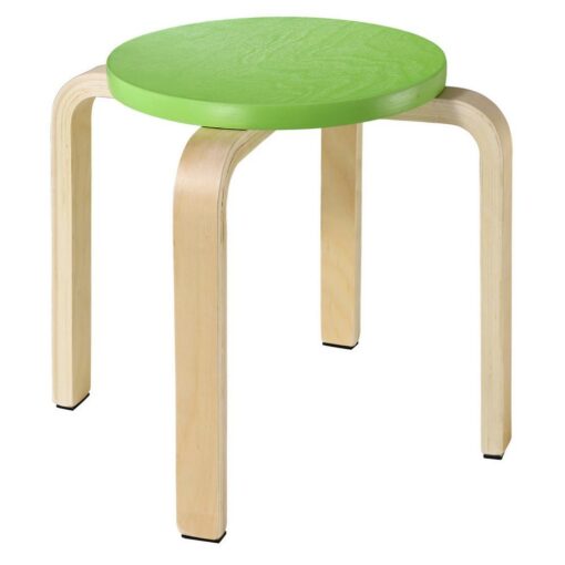 Doplnok do detskej izby - drevená taburetka v prírodnej farbe so sedadlom v žiarivo zelenej farbe je praktickým a flexibilným sedákom do vašej domácnosti. Praktická