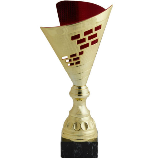 Túto dvojfarebnú trofej (červeno-zlatú) s moderným dizajnom môžete použiť ako odmenu za športové výkony.